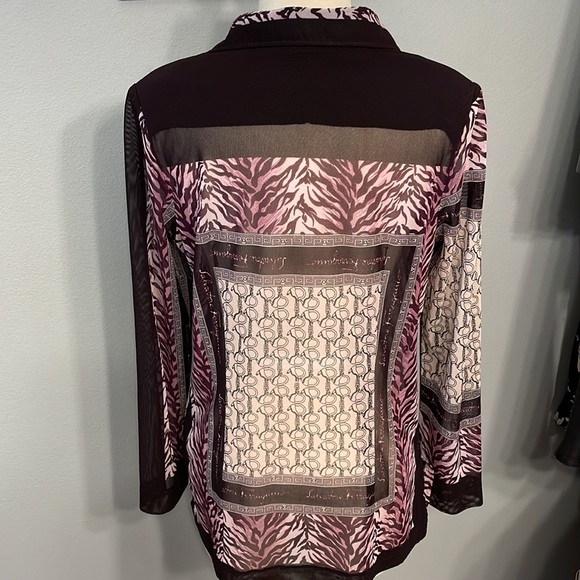 Salvatore Ferragamo Logo Zebra Print Mesh Button Down Shirt size M - Picture 4 of 10